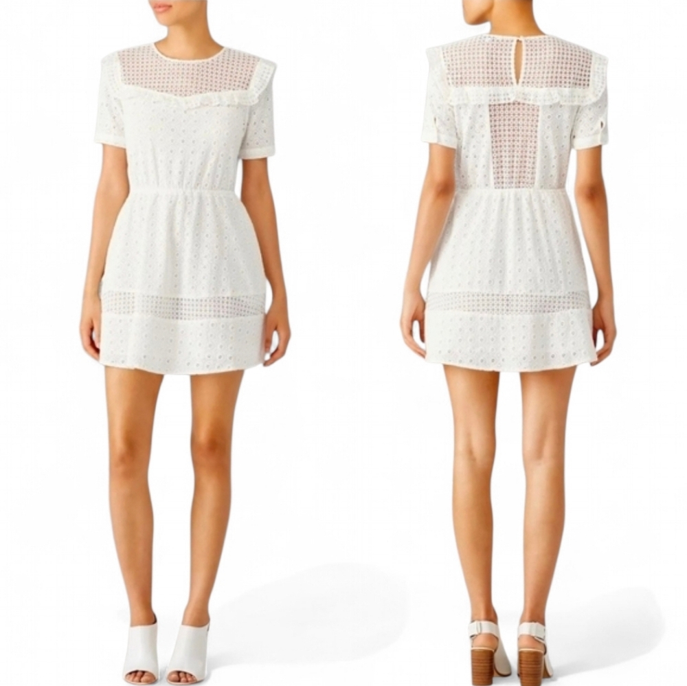 Rebecca‎ Minkoff Women's White Angeles Eyelet Mini Dress Cinched Waist Size 4